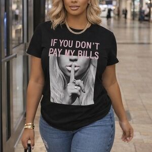 Black Graphic T-Shirt with Pink Text